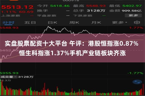 实盘股票配资十大平台 午评：港股恒指涨0.87% 恒生科指涨1.37%手机产业链板块齐涨